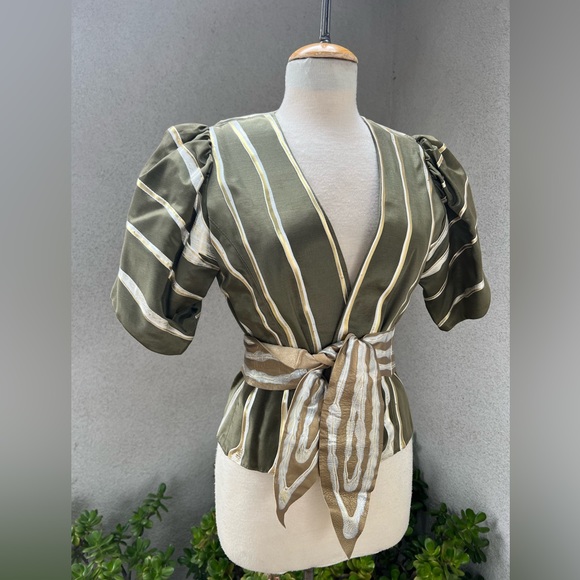 Vintage gorgeous Art to wear olive green jacket top silvers belt XS Terry & Toni - Picture 6 of 11